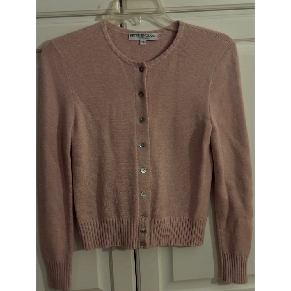 Peter‎ England Nantucket Pink Button Front Cardigan Sweater Small Crew Neck